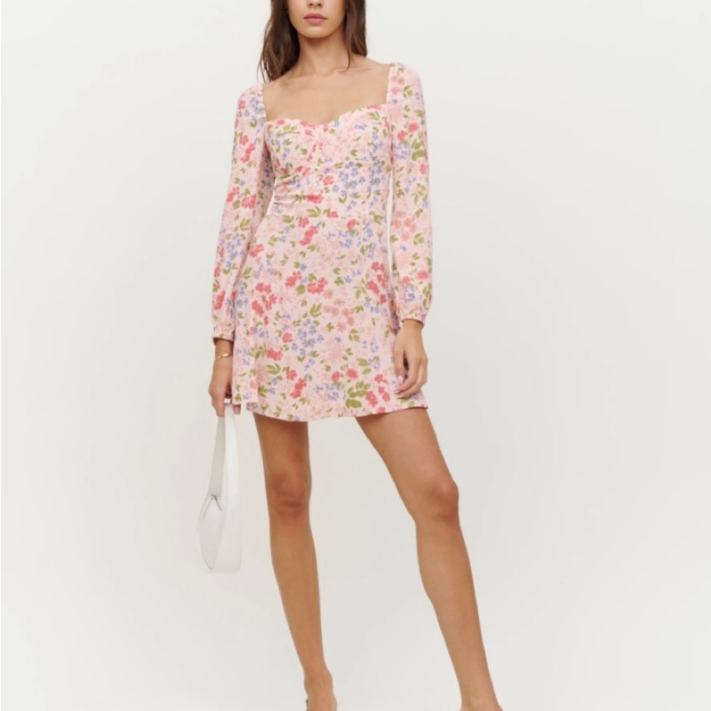 Reformation Pink Floral Square-Neck Mini Dress - Picture 3 of 11